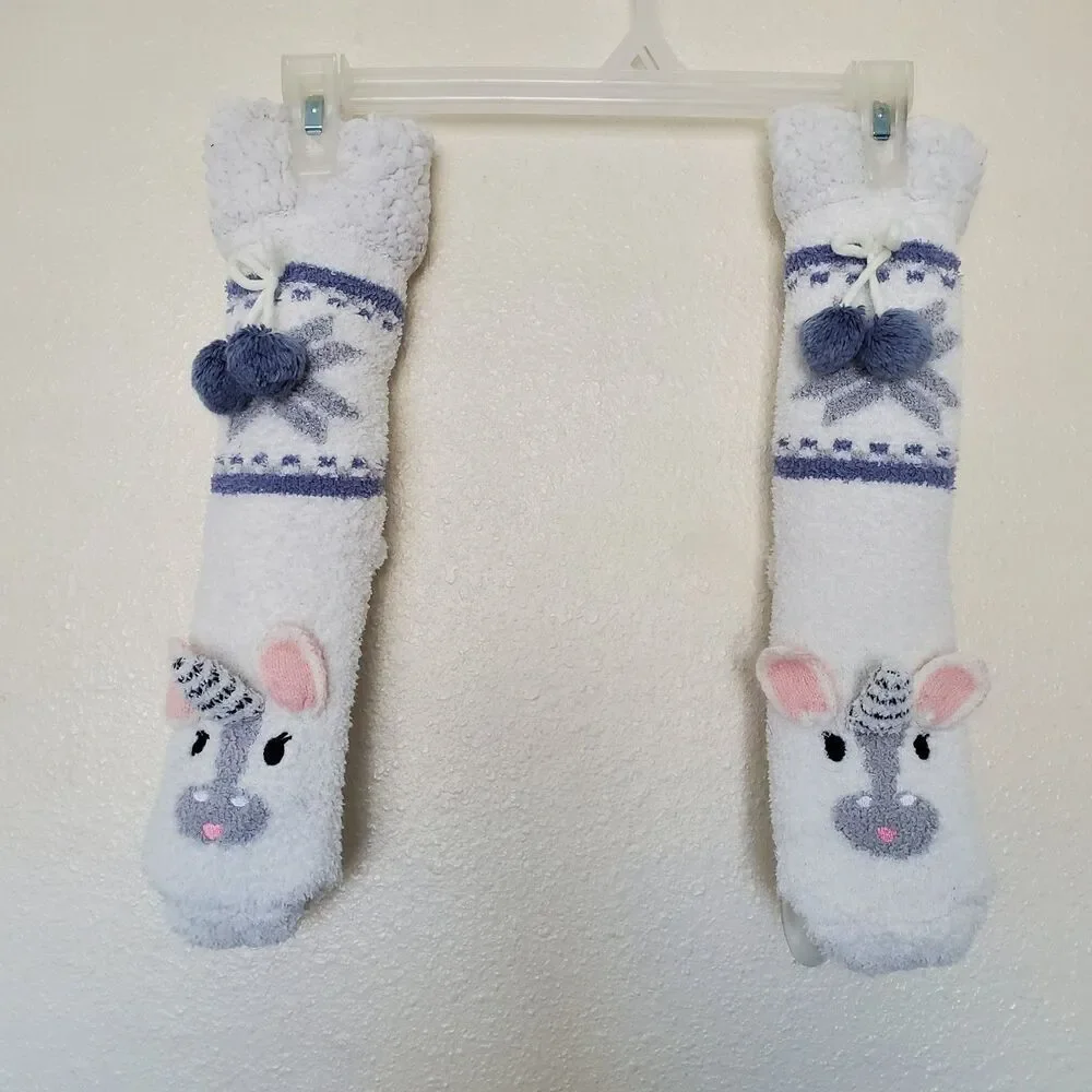 Cuddl Duds Sherpa Lined Critter Socks, Womens Size 4-10 Unicorn White‎